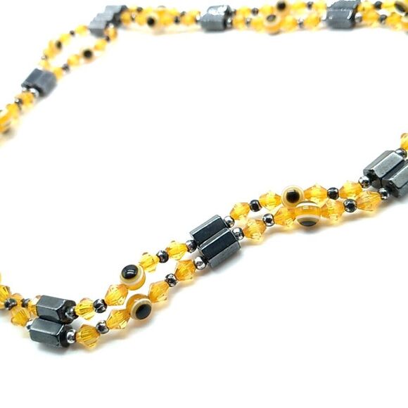 Acrylic Evil Eye Beaded Hematite Magnetic Wrap Bracelet - Picture 2 of 10